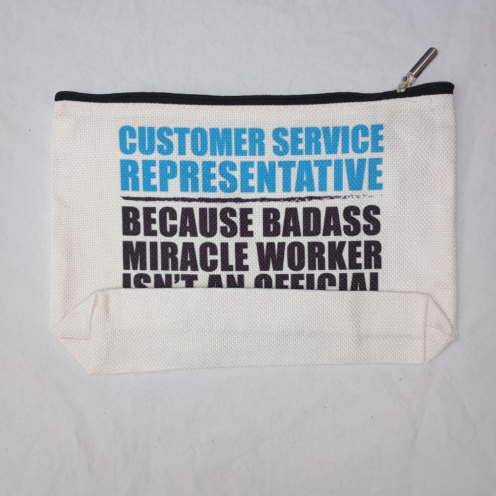 White and Blue Cosmetic Bag Customer Service Representative Everyday Utility Fun